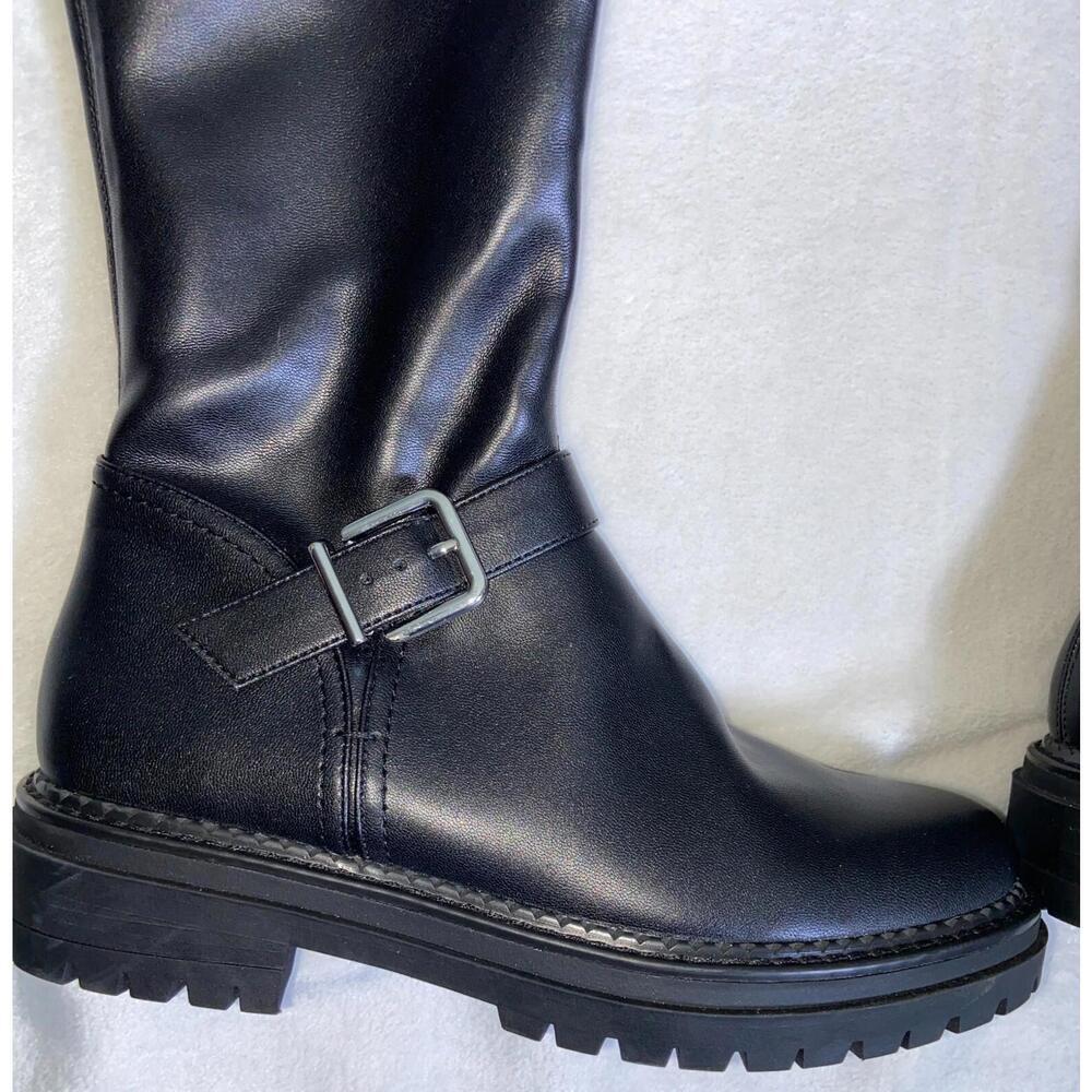 GB Knee High Boots Zip Buckle Biker 8 M 202308XX Black Combat - Picture 2 of 13